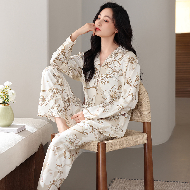 Pajamas Women's Spring and Autumn Cotton Long Sleeve Autumn Thin 2024 New 100% Cotton Mom Home Clothes suit