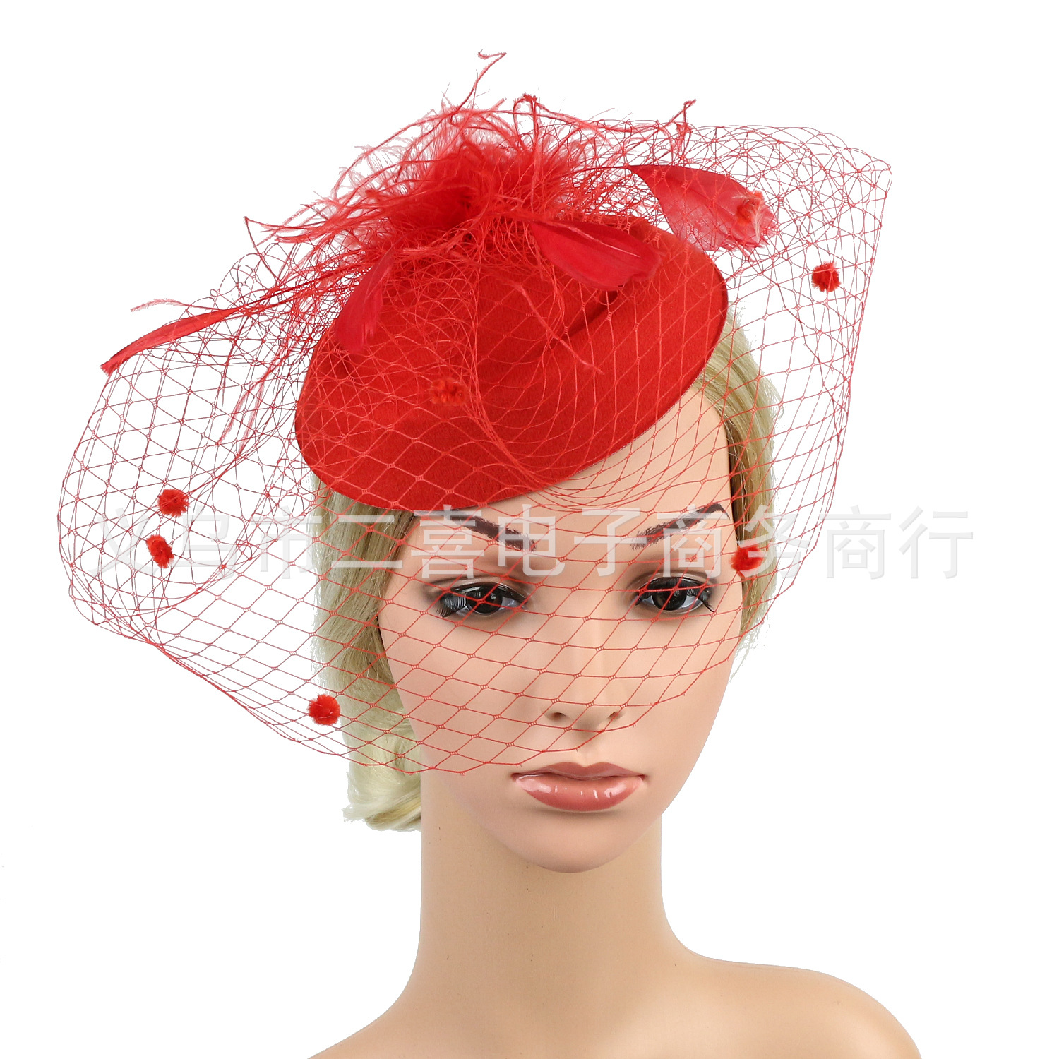 Picture of Cross-border supply of European and American bridal wedding gauze hair accessories fashion hairband headdress feather small hat hairpin