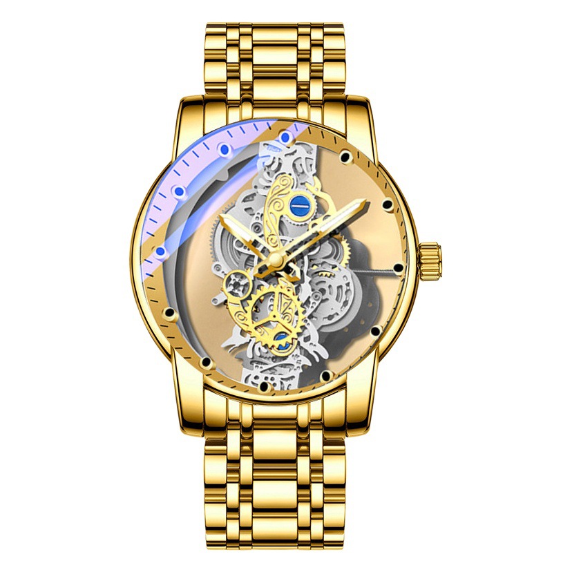 New double-sided hollow-out transparent full-automatic watch men's non-mechanical Net Red business Foreign trade cross-border waterproof luminous