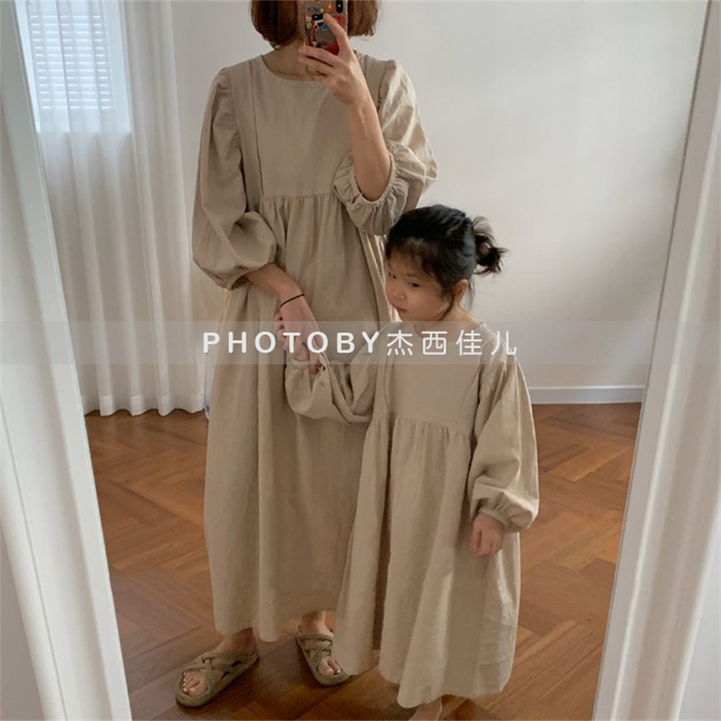 Picture of Spot Spring and Autumn New Korean Style Versatile Fashionable Parent-Child Clothing Cotton Mother-Daughter Skirt Mother-Daughter Clothing Breathable Casual