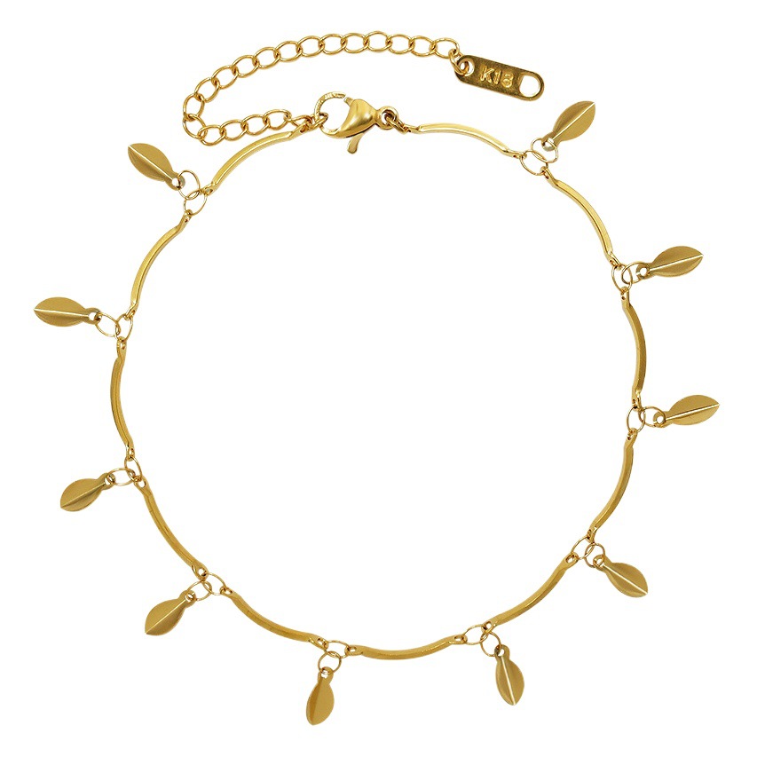 European and American ins Holiday Style Leaf Anklet Titanium Steel Plated 18K Gold Beach Anklet Non-fading Simple Elegant Foot Jewelry