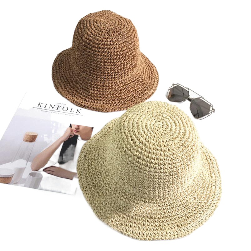 Straw Hat Women's Summer Straw Hand Hook Hollow Foldable Beach Hat Rolled Edge Bare Body Sunshade Hat Wholesale