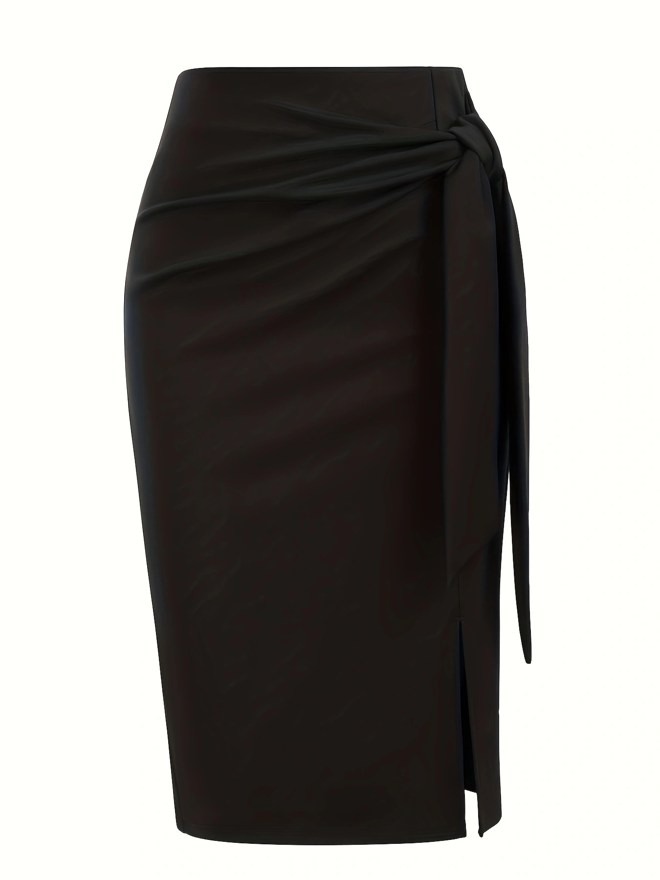 2024 women's pure color elegant professional pure color high waist bow knee slit skirt