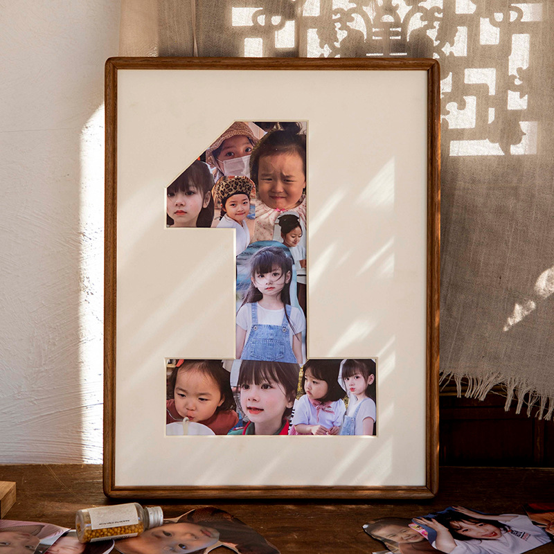 Picture of Baby growth memorial photo frame solid wood wall-mounted photo frame made of picture frame 1-year-old children's day gift table