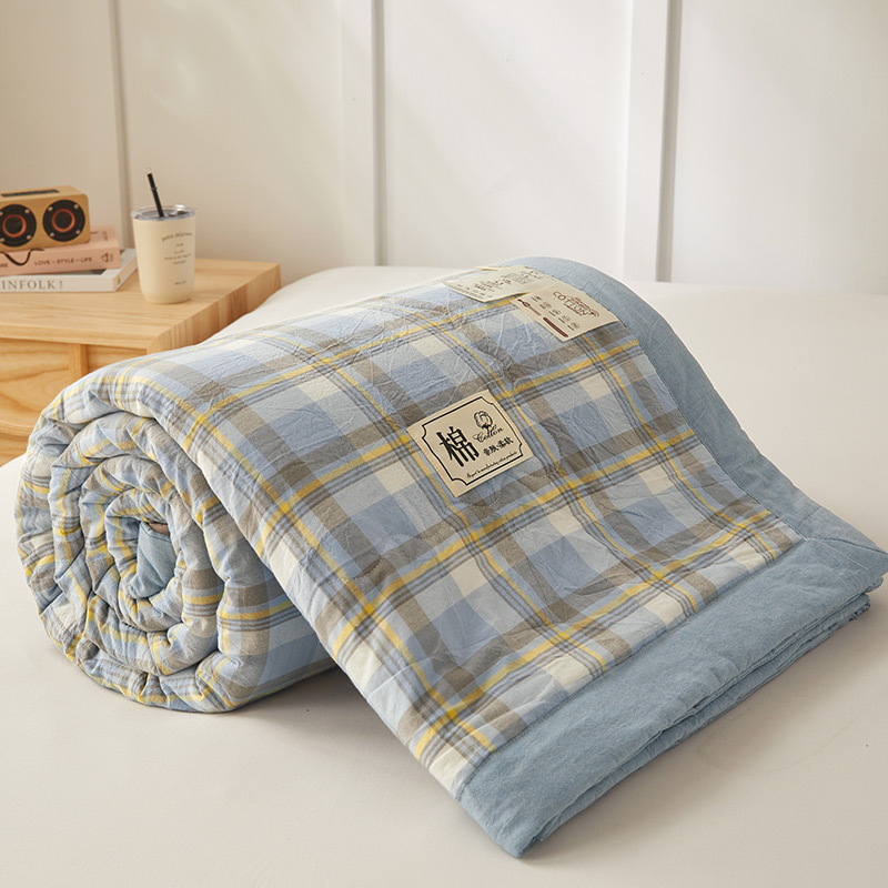 Picture of Yarn-Dyed Washed Cotton Summer Quilt, Class a Pure Cotton Air Conditioning Quilt Four-Piece Set, Washable and Machine Washable Thin Quilt, Ins Style
