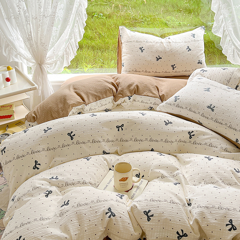Picture of Category a Maternal and Infant Grade Small Fresh Floral Xiaozhu Cotton Quilt Cover Single Piece Skin-Friendly Washed Cotton Thickeneded Quilt Cover Wholesale