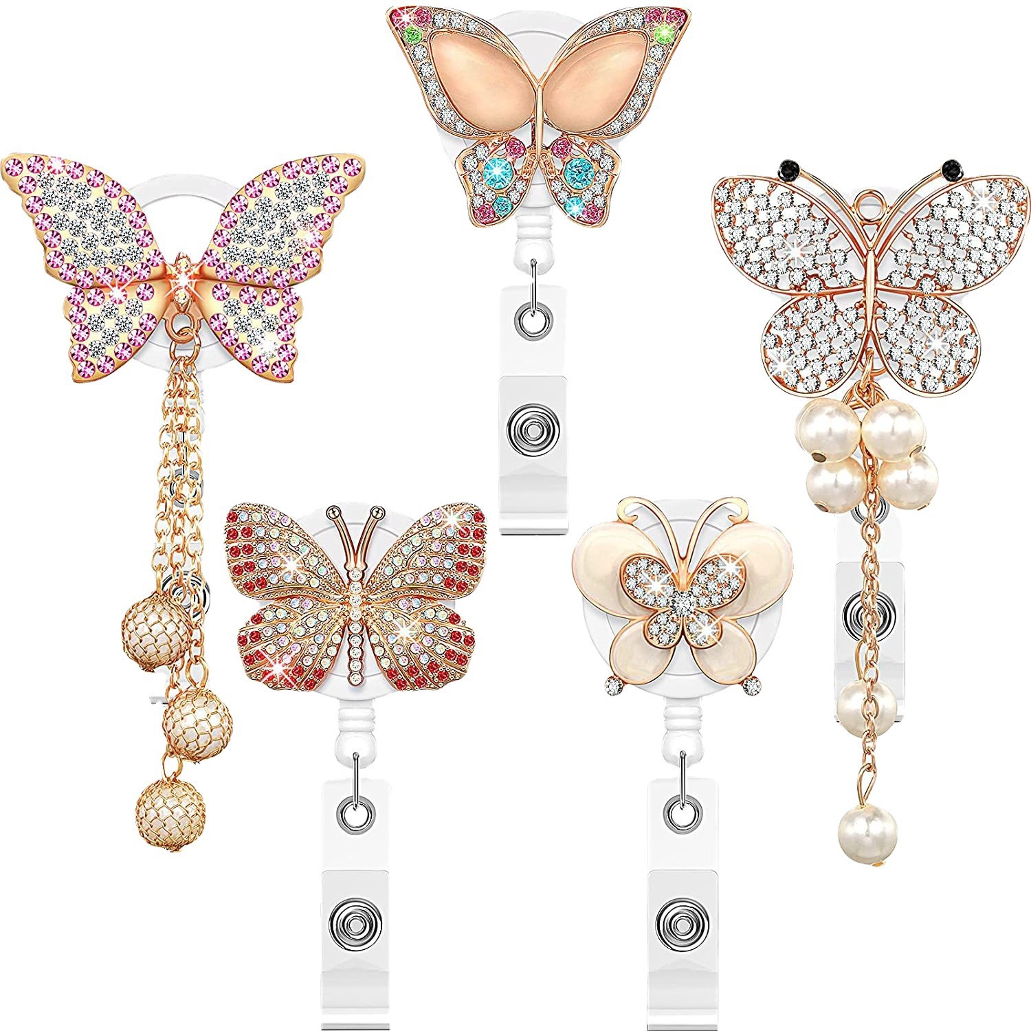 Spot glass rhinestone butterfly telescopic easy pull-up buckle butterfly handmade shiny rhinestone easy pull-up ID buckle
