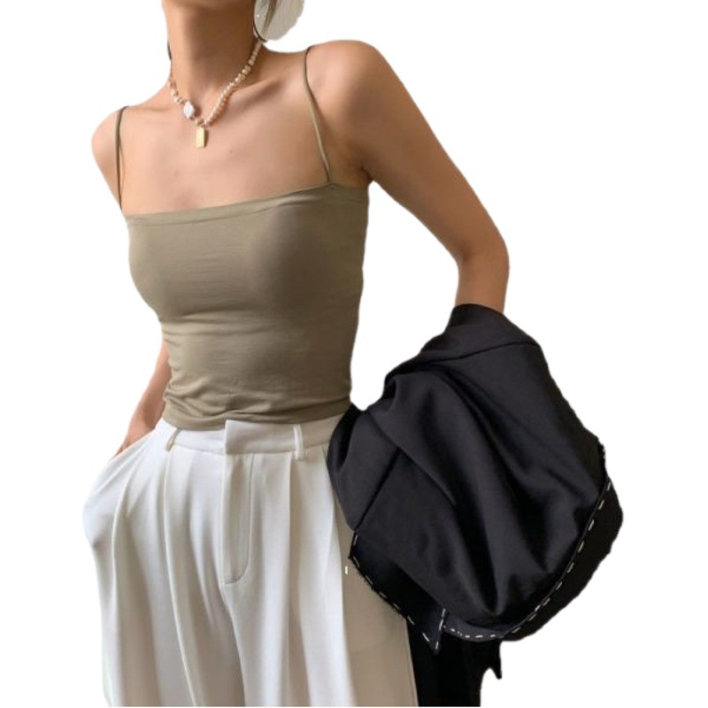 Picture of New 2025 Solid Color Camisole Women's Summer Outer Wear Top No Steel Ring Thin Belt Base Shirt Tube Top