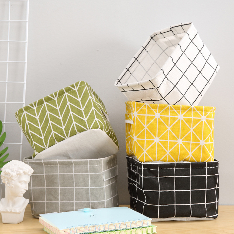 Picture of Fabric with Satchel Printed Cotton and Linen Storage Basket Desktop Miscellaneous Storage Box Cabinet Small Clothing Fabric Storage Basket