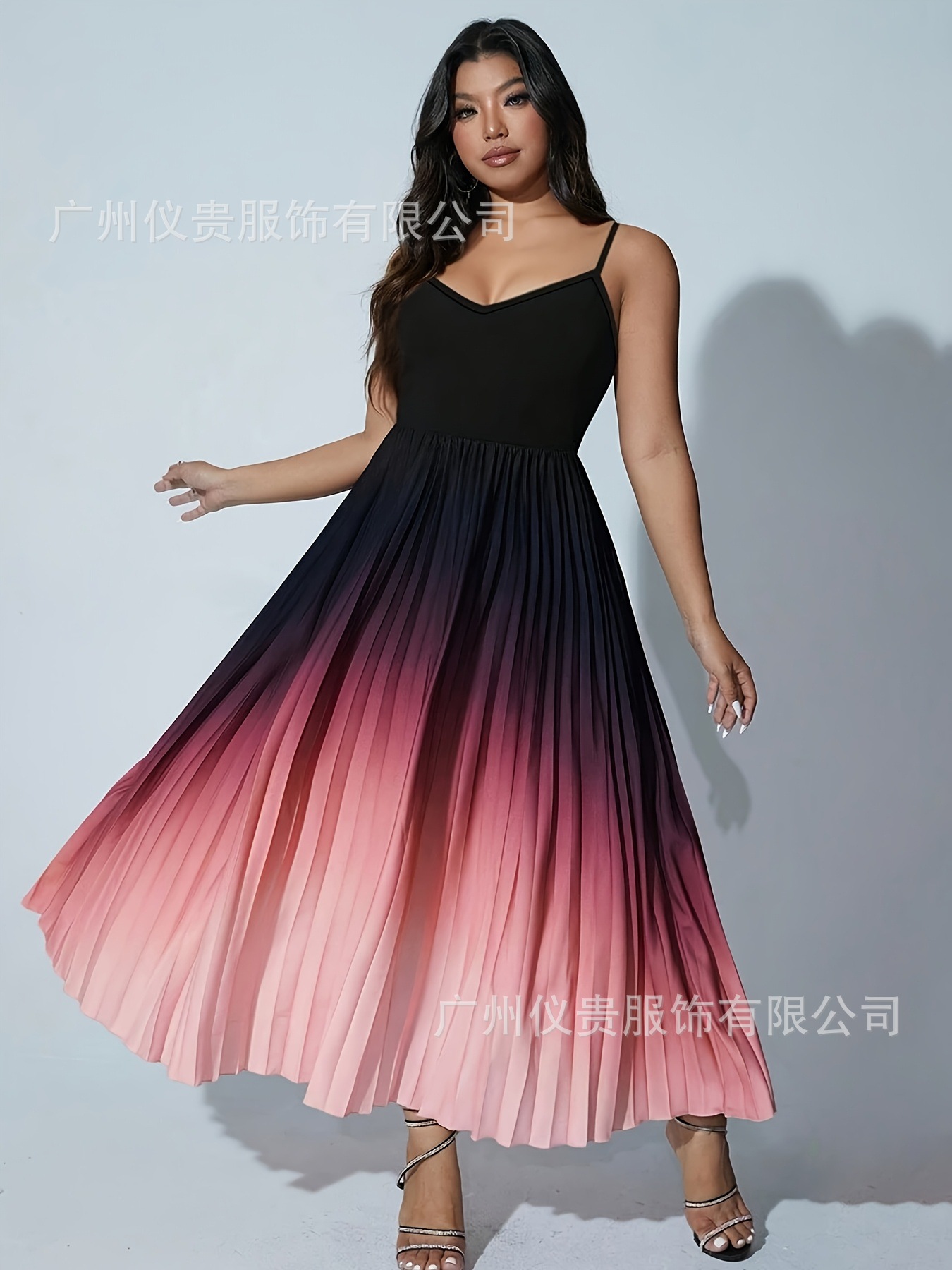 European and American Foreign Trade Amazon New Large Size Elegant Dress Women's Summer Sleeveless Gradient Holiday Suspender Skirt