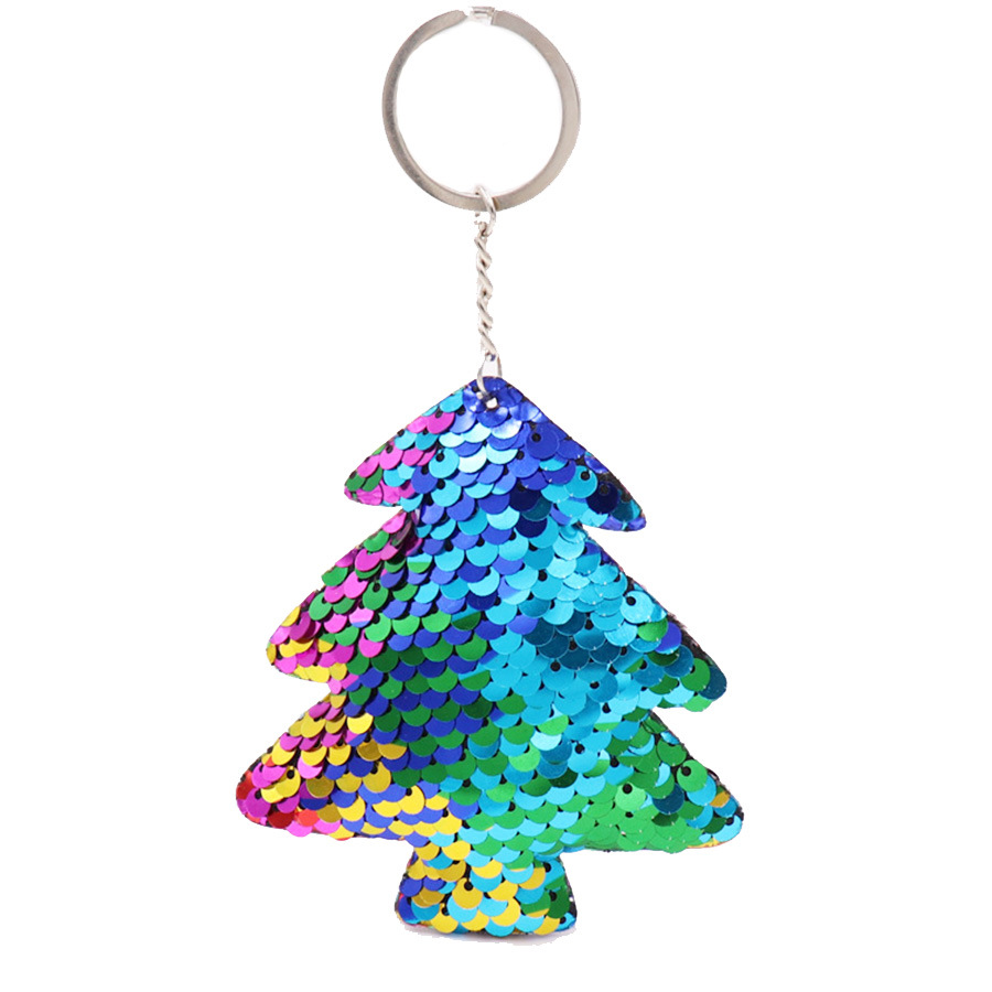 New double-sided reflective sequins Christmas tree keychain sequins Christmas bag pendant car keychain wholesale