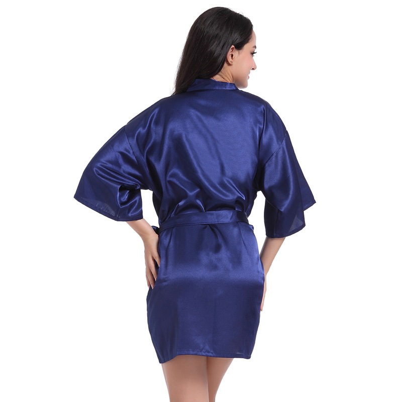 Picture of Amazon Cross-border Women's Twisted Sade Nightgown Bathrobe Solid Color Glow Summer Thin Sexy Short Cardigan Gown