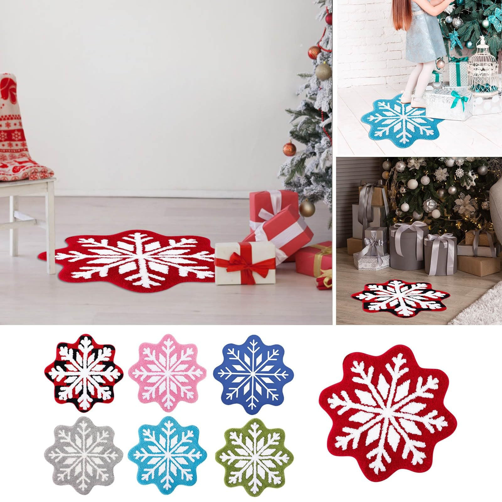 Snowflake Alien Floor Mat Cashmere Flocking Floor Mat Christmas Bedroom Bedside Blanket Holiday Decorative Floor Mat