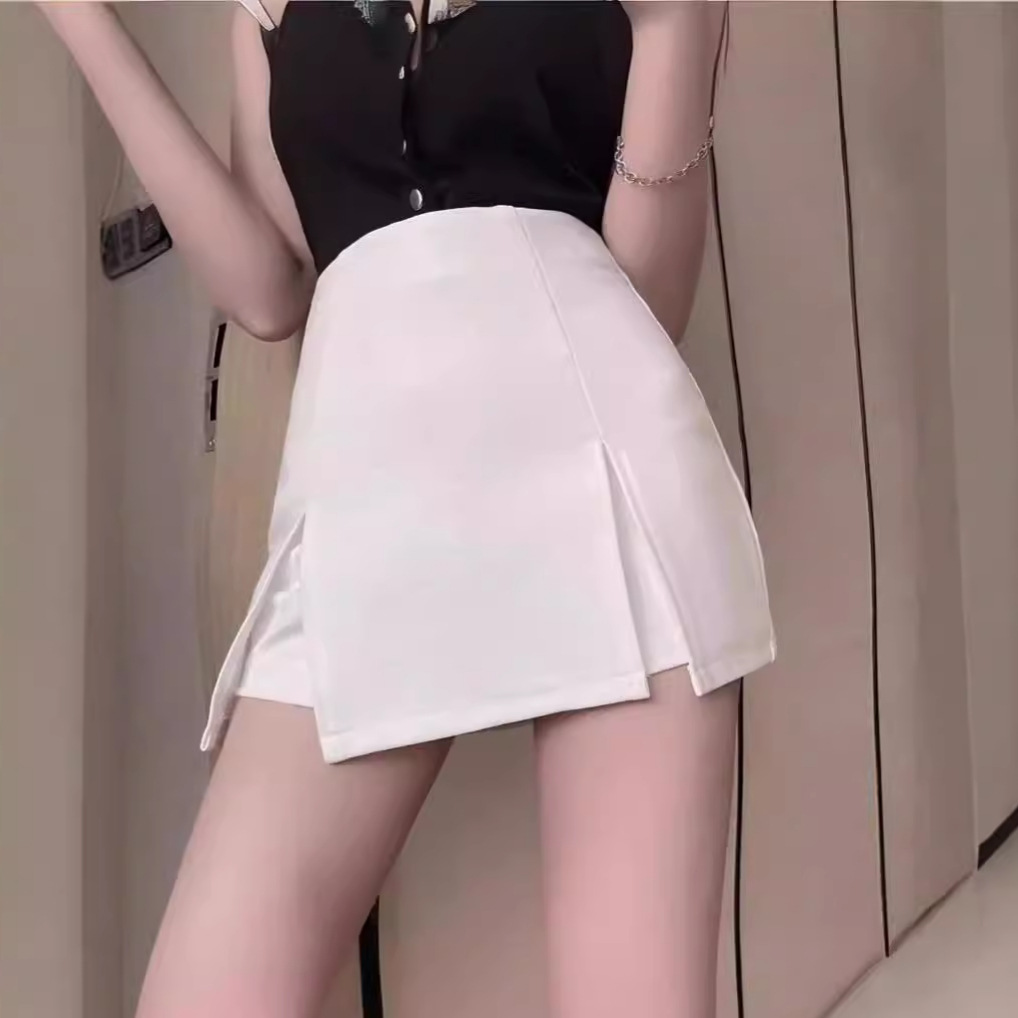 A-Line Skirt High Sexy Hot Girl Skirt Pants Women's Hip Ultra-Short Shorts Royal Sister Style Hot Pants Summer Waist Bag Half-Length Slit Casual