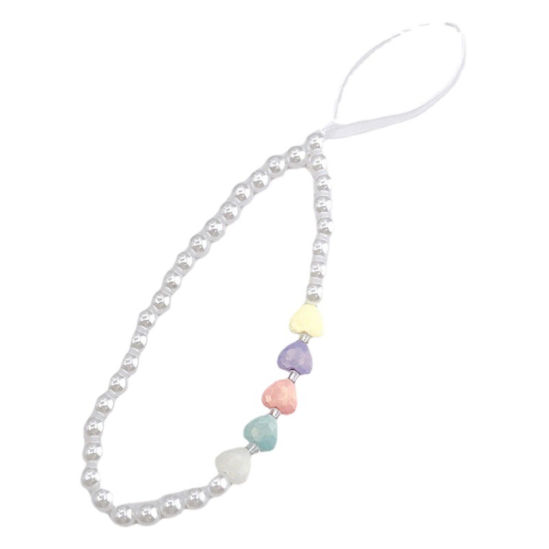 Yi Lian New Girl's Heart Pearl Mobile Phone Lanyard Handmade Beaded Love Mobile Phone Chain Short U Disk Pendant for Women