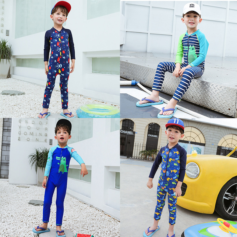 Children's Swimsuit Big Kids Cute Boys Long Sleeve Trousers Hot Spring Body Surfer Two-Piece Autumn and Winter Swimsuit