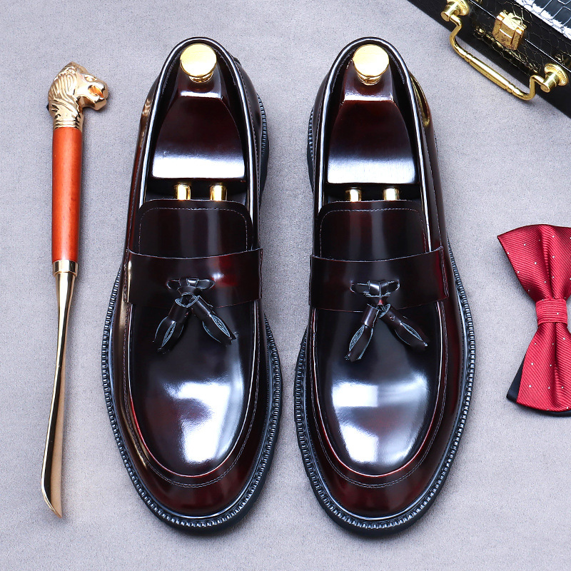 Picture of [Big Sale] Men's Shoes Business Shoes Cow Lining Thick Sole Painted Tassel Heightening Formal Shoes Genuine Leather Easiest for Match Large Toe Shoes