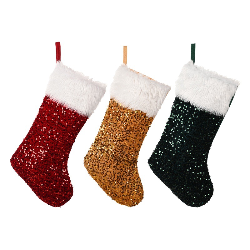 Cross-Border New Christmas Decoration Supplies Sequined Christmas Socks High-End Plush Christmas Socks Red Sequined Gift Socks