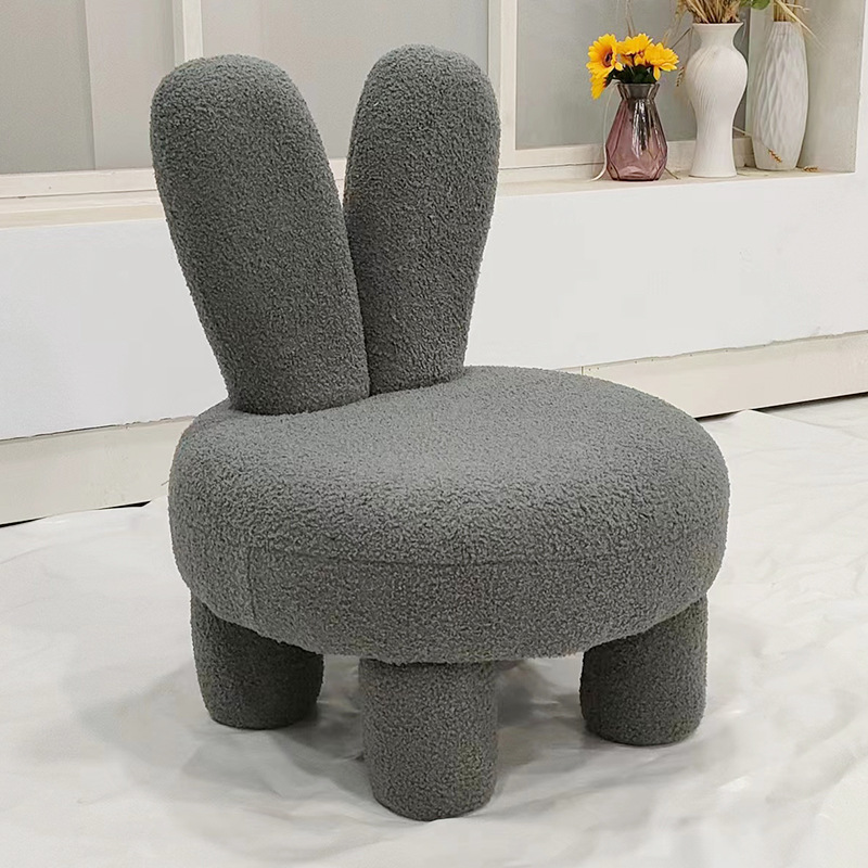 Picture of Cute Rabbit Children's Chair Fabric Shoe Changing Low Stool Lamb Velvet Backrest Chair Living Room Bedroom Creative Children's Seat
