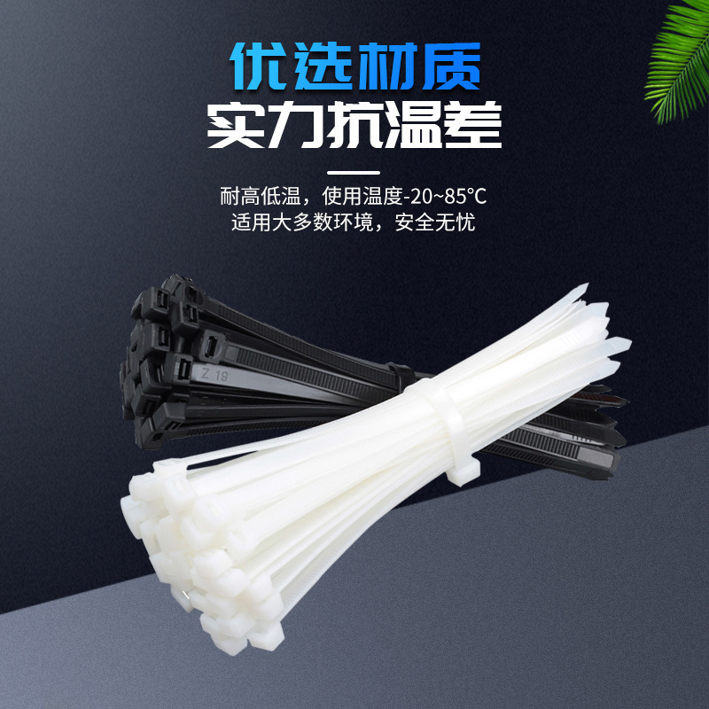 Picture of Self-locking nylon cable tie black and white plastic cable tie with buckle strap manufacturer wholesale non-national standard