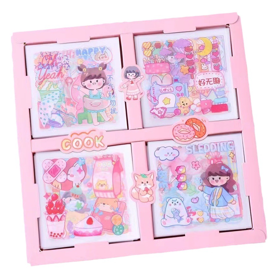 Cute girl heart diy decorative hand account sticker material transparent PET cartoon waterproof traceless hand account sticker set