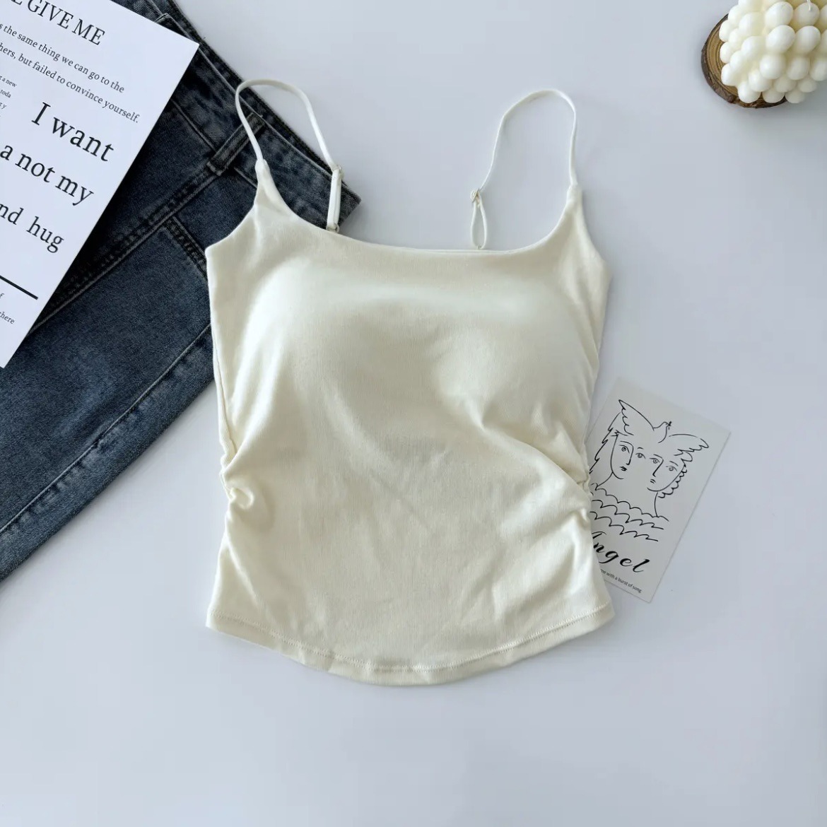 Picture of Pure Lust Style Sweet and Spicy Design Pleated Camisole for Women with Breast Pads, One-Cup Inner Wear and Outer Wear Beautiful Back Top for Women