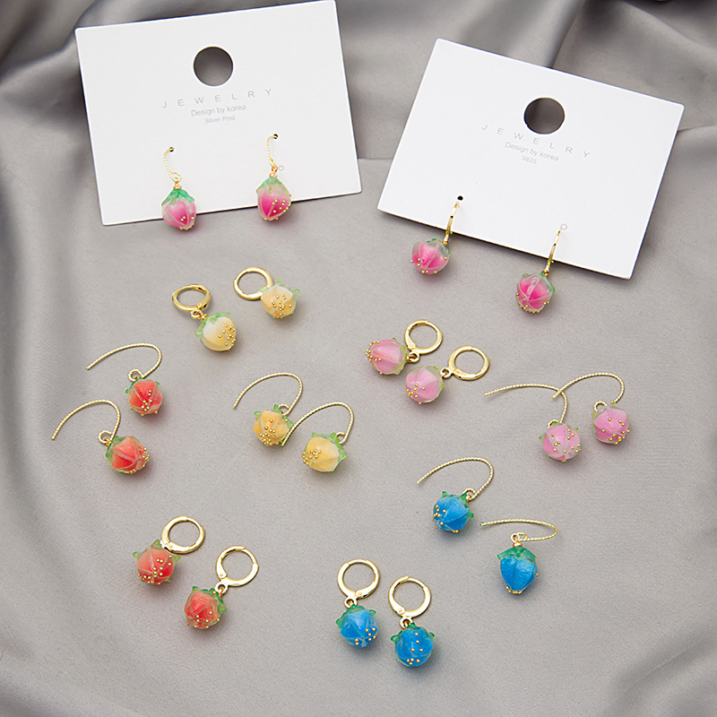 Japanese and Korean Style Small Fresh Handmade Peach Color Flower Bud Earrings Sweet Vit Girl Fruit Earrings Ear Buckle