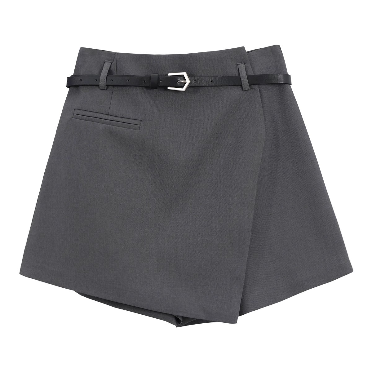 Asymmetrical pants skirt for women, spring/summer 2024 fashionable and elegant suit short skirt, high-waisted slimming A-line skirt, gray midi skirt