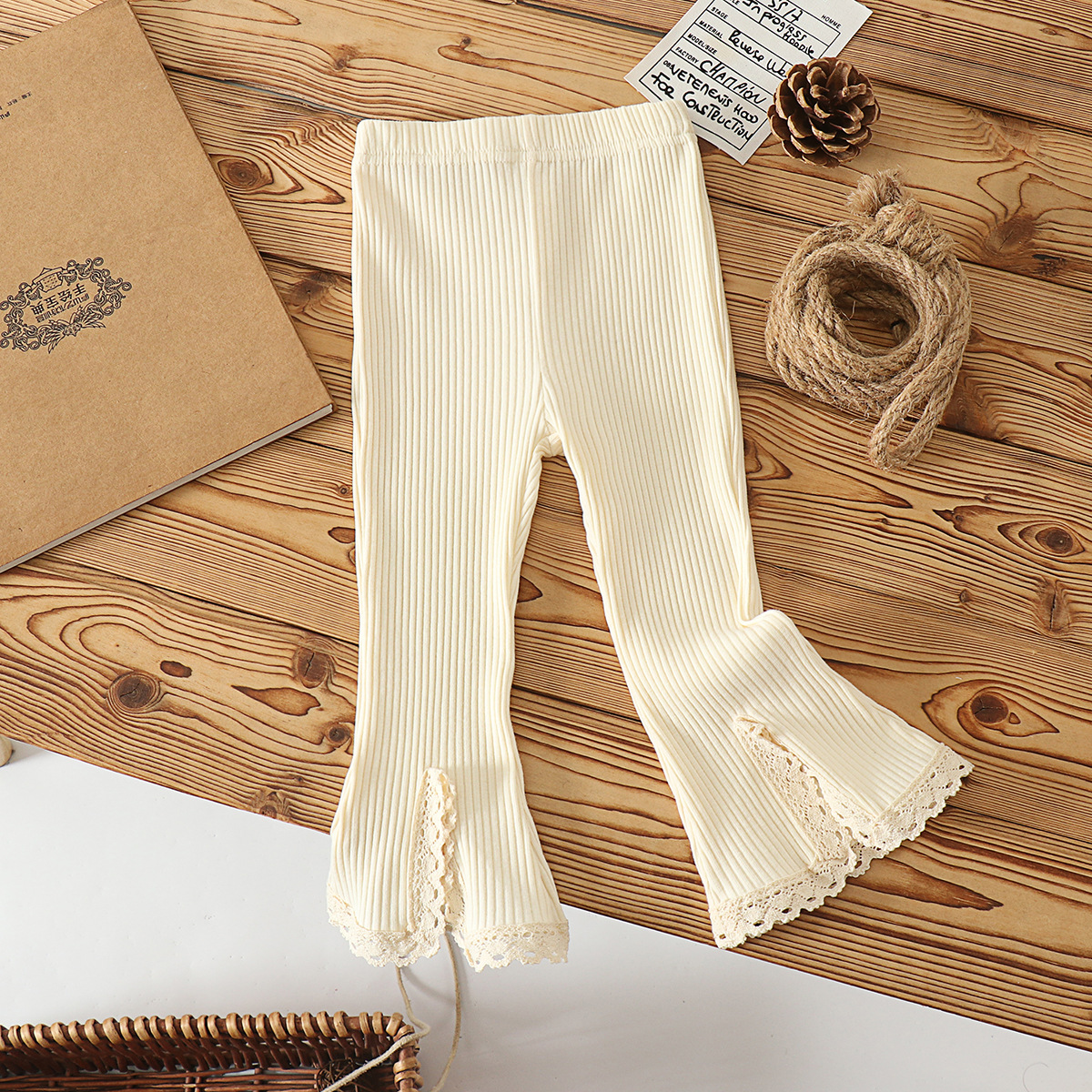 Picture of Infant Early Autumn Baby Girl Korean Style Micro Lace Pants Lace Stretch Pit All-match Solid Color Flared Pants