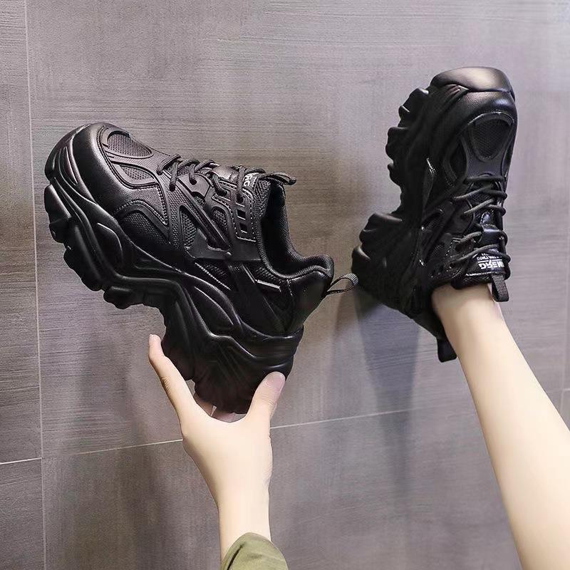 Milk Tea Color Torre Shoes Women's Thick Sole 2024 Spring New Black Sports Fried Street ins Tide White Height-increasing Shoes