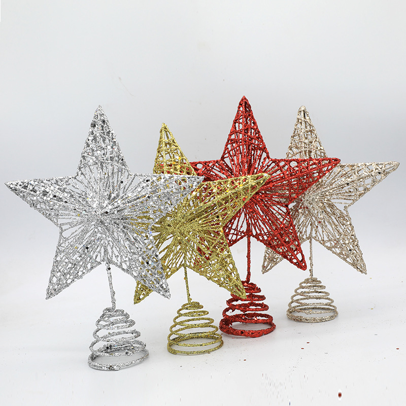 Cross-border wholesale tree top star iron decorations five-pointed star sequins three-dimensional five-pointed star Christmas layout supplies