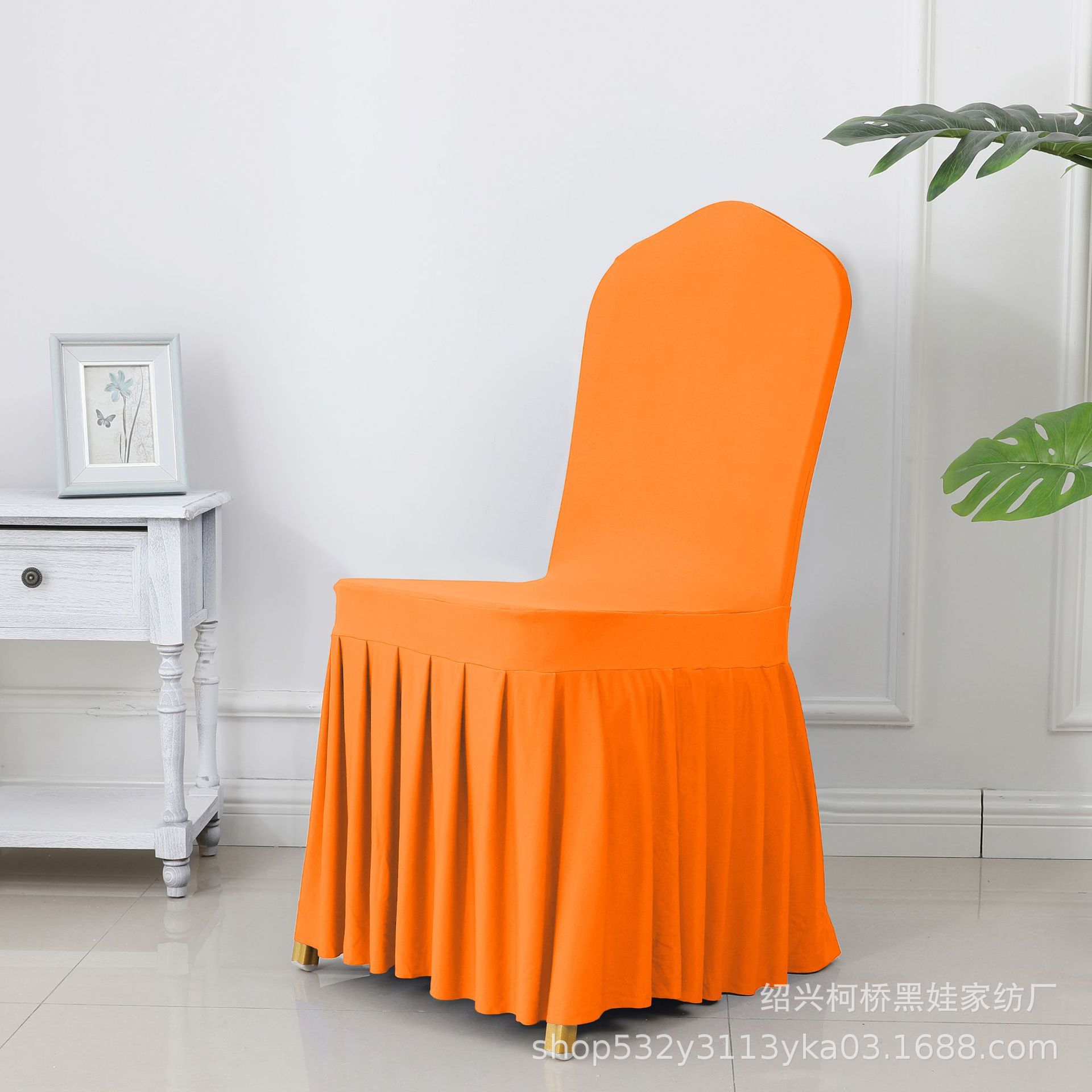 Picture of Chair Cover Thickened Stretch Pleated Skirt Dining Chair Cover Hotel Wedding Banquet Event Stool Cover Hotel Cloth