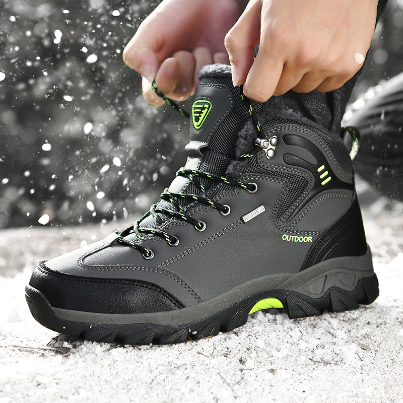 High-top plus cotton hiking shoes men's shoes waterproof outdoor shoes non-slip hiking shoes mountain climbing travel shoes warm cross-country running shoes