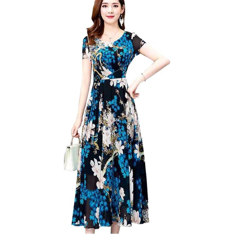Long skirt summer 2019 temperament wide wife foreign fashion Lady retro elegant dress