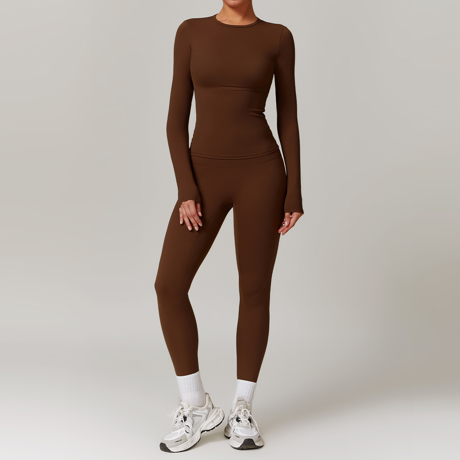 Picture of Zechuang European and American tight brushed yoga suit quick-drying workout clothes winter outdoor running sports suit female 8519