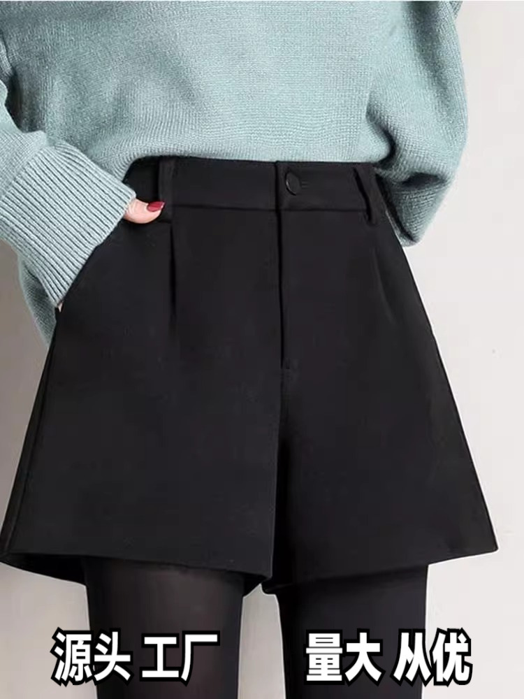 Shorts Women's New Outer Wear Casual Fashion 23 Loose Boots Pants High Waist Slimming Wide Leg Pants Woolen Wool Autumn and Winter A- word Thick
