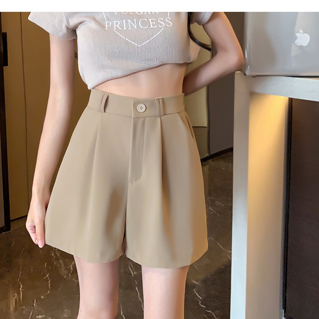 Picture of 2023 New Suit Shorts Women's Summer Thin Small High Waist Fashion Loose Slim Casual Wide Leg Pants