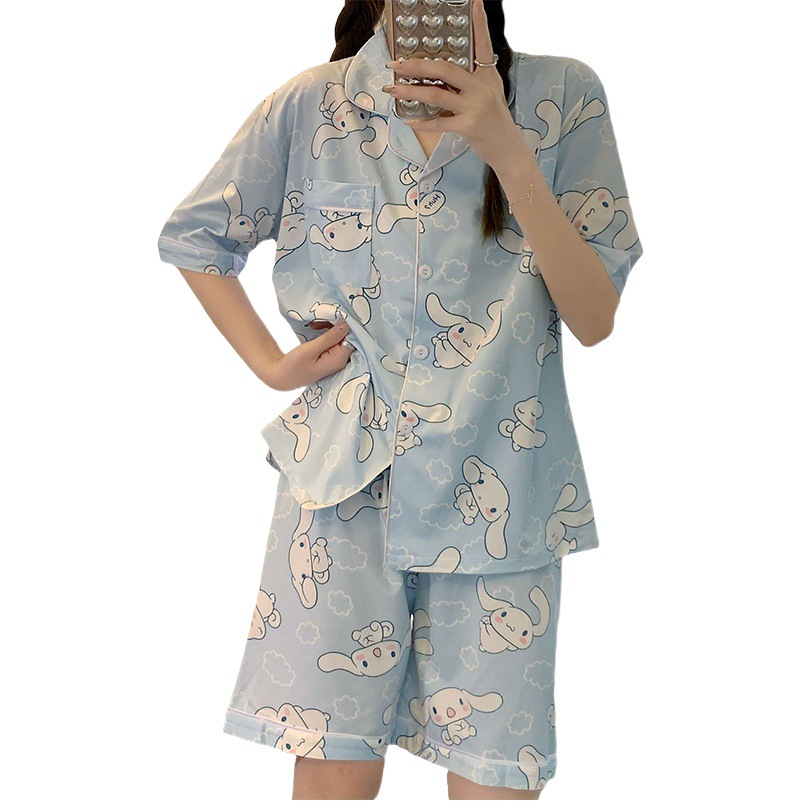 Summer new style pajamas women's cute cartoon long-Ear Rabbit short-sleeved shorts home wear women's WeChat online celebrity one-piece delivery