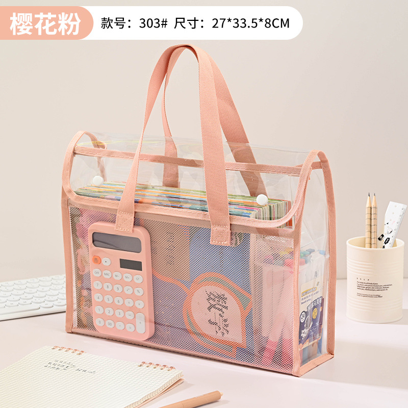 Picture of Transparent File Bag Pvc Waterproof Handbag Student Carrying Bag Tutoring Bag Exam Special Bag Snap-On Storage