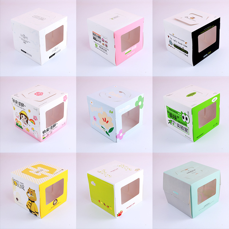 Portable Cake Box Four-inch Heated Window Lasagna Mousse Baking Birthday Cake Box Thickened West Point Dessert Carton