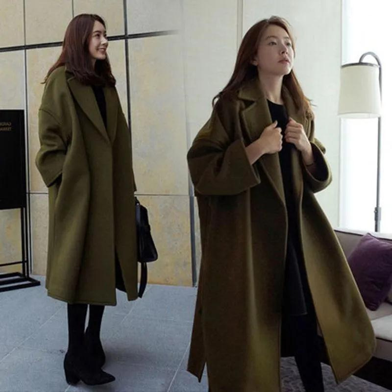 Autumn and winter new woolen coat thickened plus size Korean woolen coat women's coat loose long women's clothing