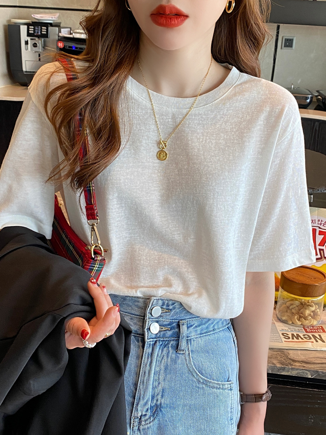 T-Shirt Women's Summer Short-Sleeved 2025 New Loose Round Neck Half-Sleeved T-Shirt White Thin Outer Top