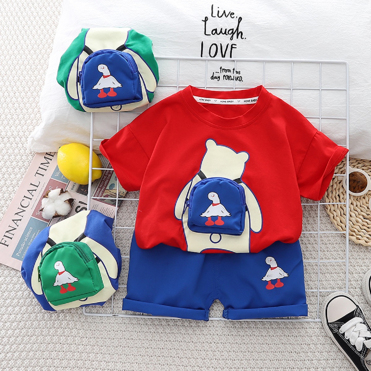2023 new summer new boys' short sleeve 0-4 years old casual western style shirt two-piece children's clothing one-piece delivery