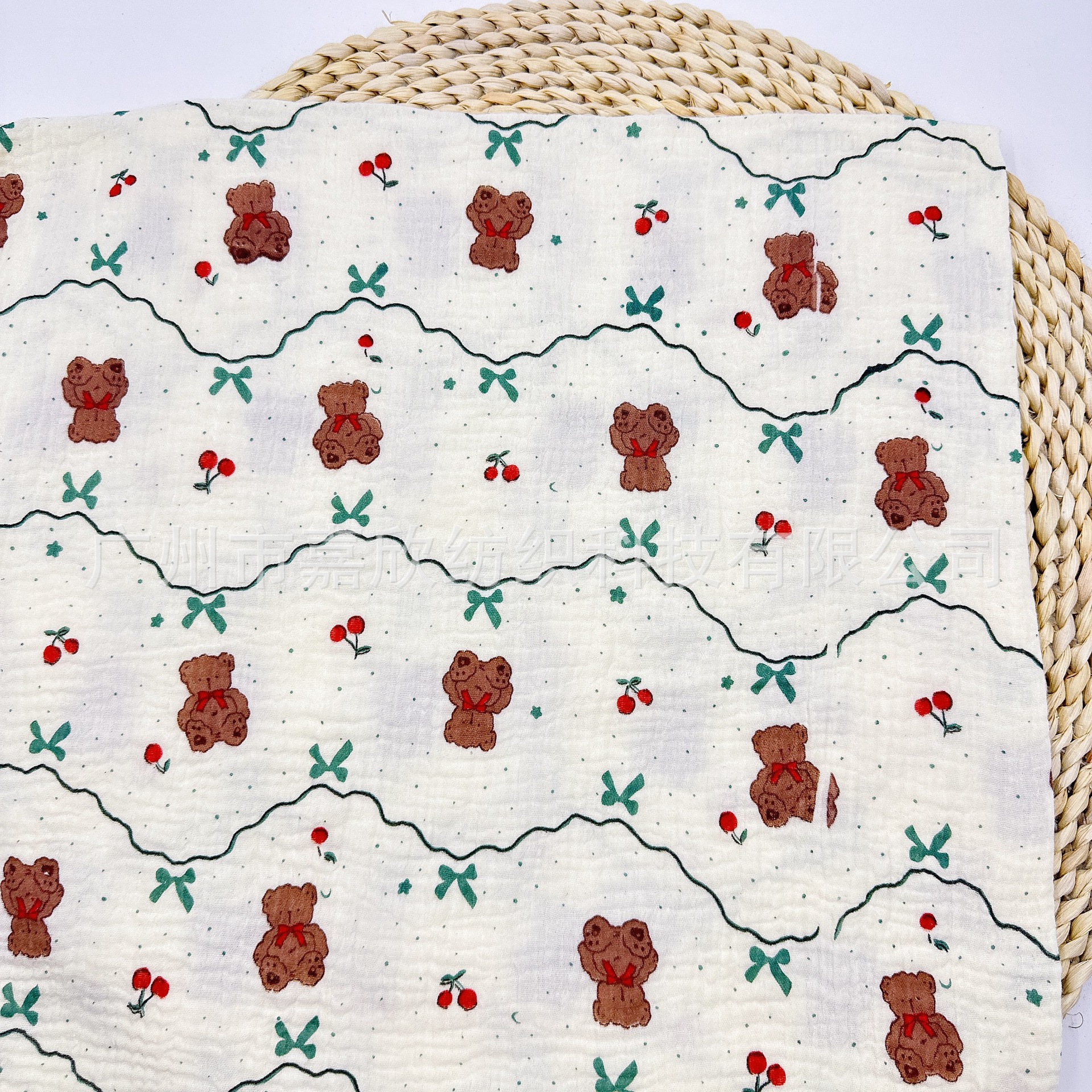 Pure Cotton Fabric Double Gauze Plain Fine Cloth Washed Cotton Bear Baby Gauze Children's Wear Pajamas Fabric