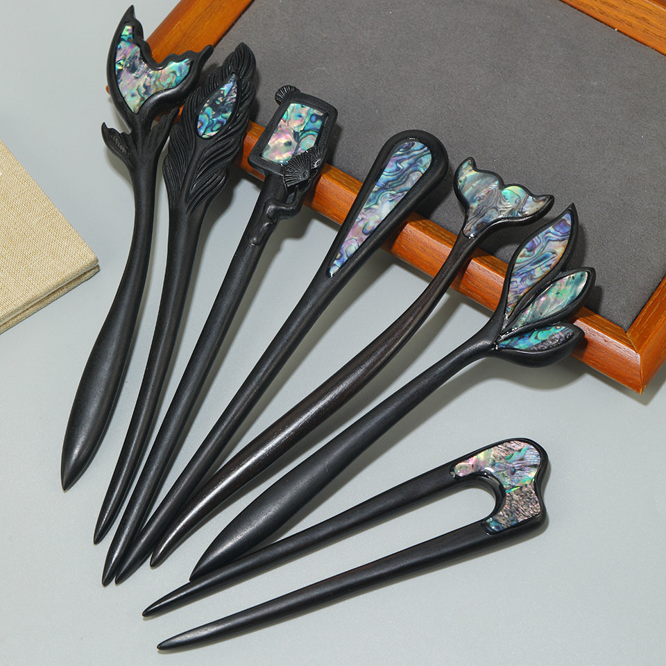 Retro New Chinese Style Ebony Court Style Pan Hair Wood Hairpin Creative Fish Tail High-end Sense Hanfu Hair Hairpin Headwear