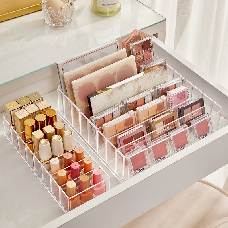 Eye Shadow Storage Box Transparent Compartment Makeup Lip Glaze Lipstick and Dressing Table Desktop Cosmetics Acrylic Storage Box