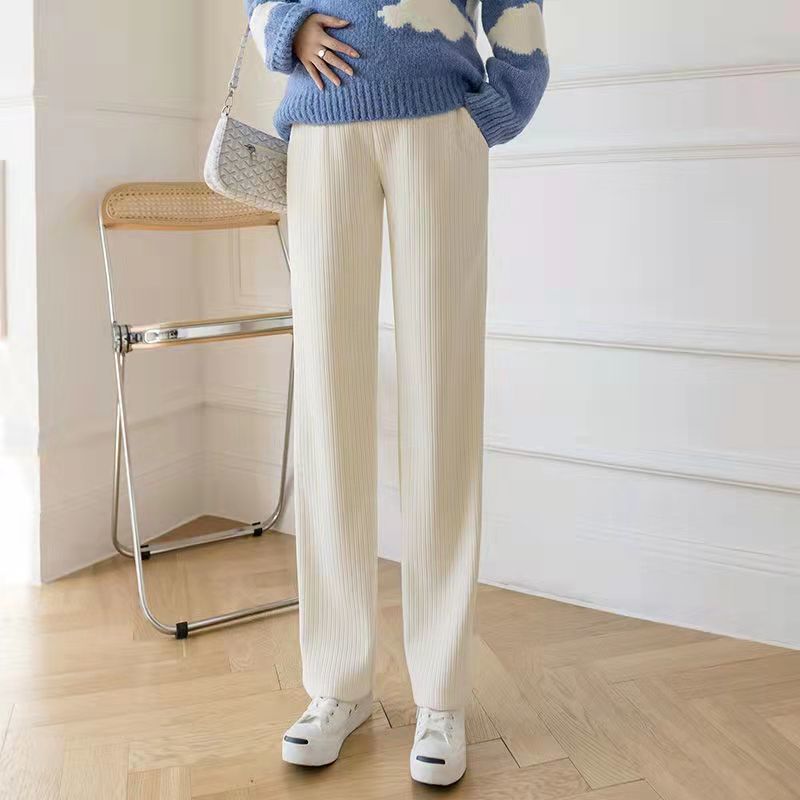 Picture of Autumn and winter pregnant women warm belly pants subnet red plus size outer wear pants fleece-lined loose slim wide leg pants fashion