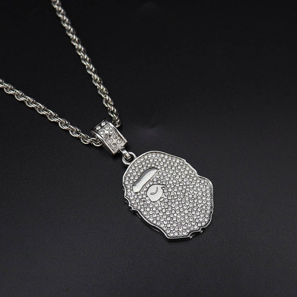 Picture of Cross-border hip-hop necklace chris Brown with diamond-encrusted ape head bape necklace hiphop men's and women's jewelry