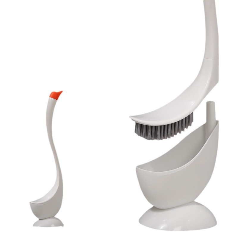 Picture of Creative Swan Toilet Brush Silicone Household No Dead Angle Toilet Brush with Base Bathroom Toilet Cleaning Brush