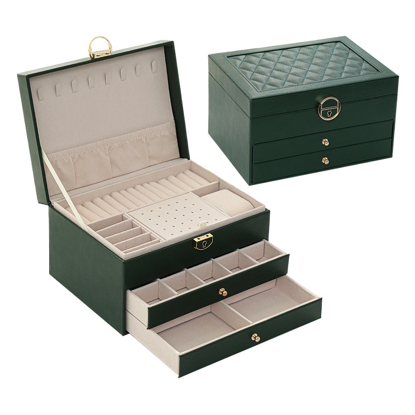 New double-layer jewelry box household simple jewelry storage box with lock portable large capacity jewelry box